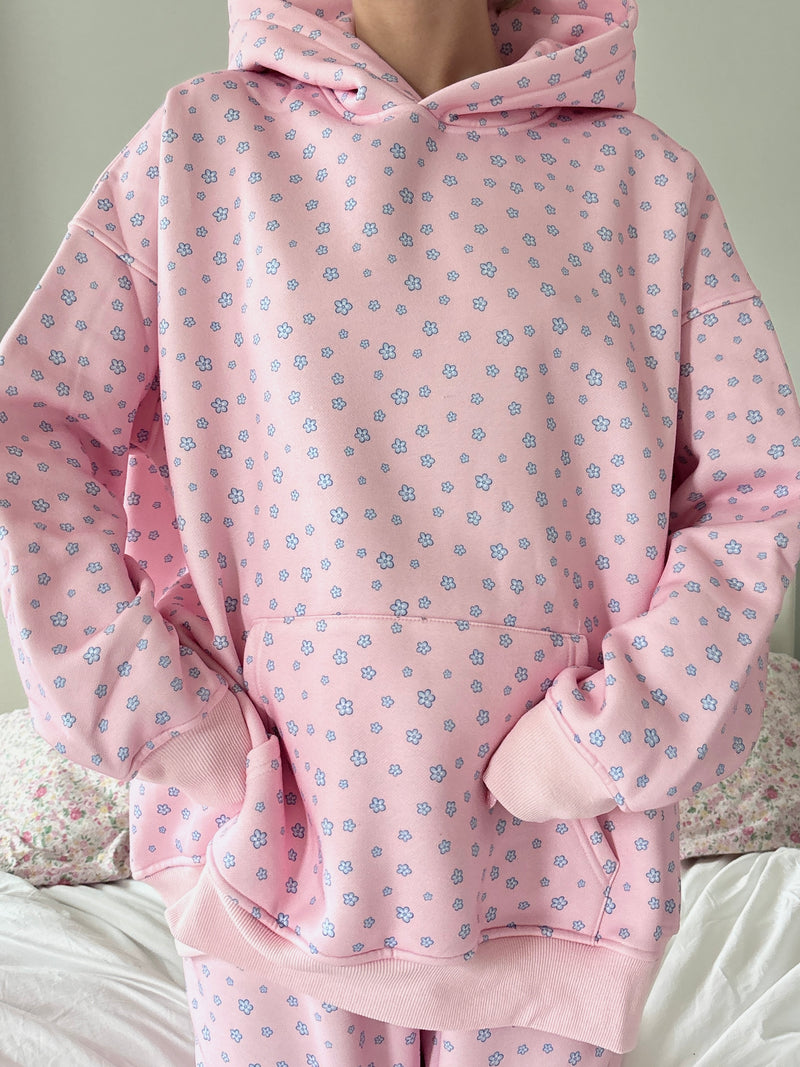 Light Pink Lilo Blue Floral Hoodie