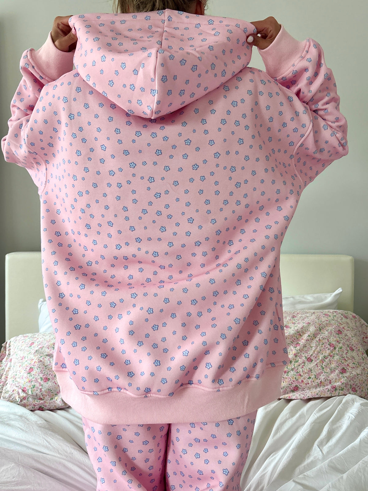 Light Pink Lilo Blue Floral Hoodie