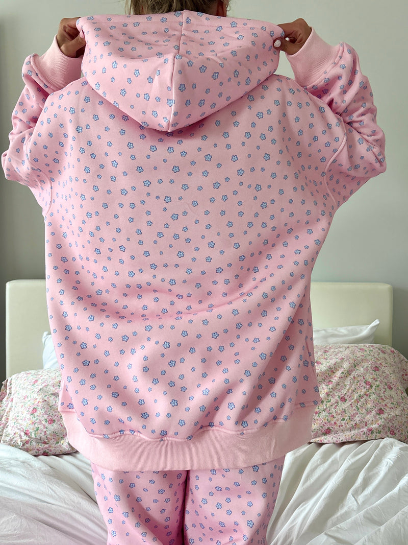 Light Pink Lilo Blue Floral Hoodie