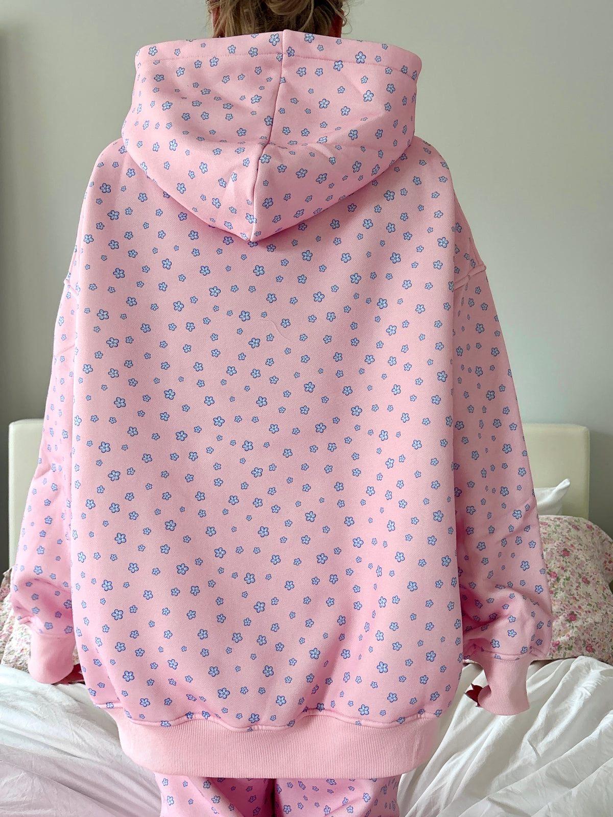 Light Pink Lilo Blue Floral Hoodie