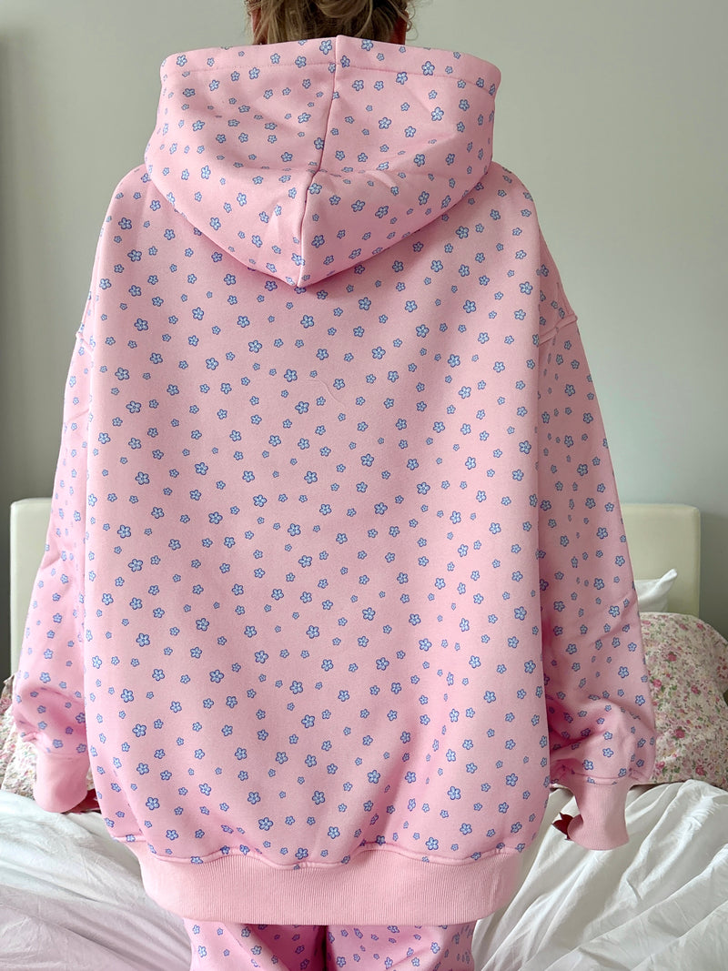 Light Pink Lilo Blue Floral Hoodie