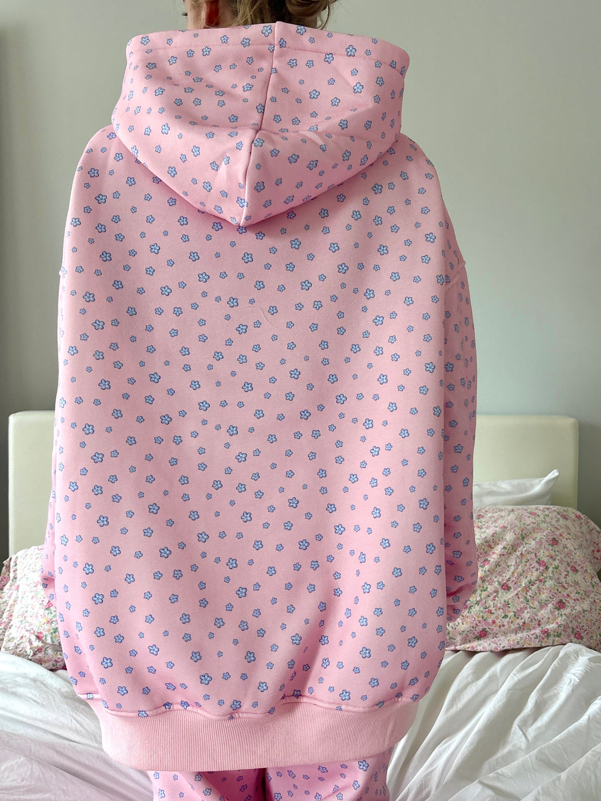 Light Pink Lilo Blue Floral Hoodie