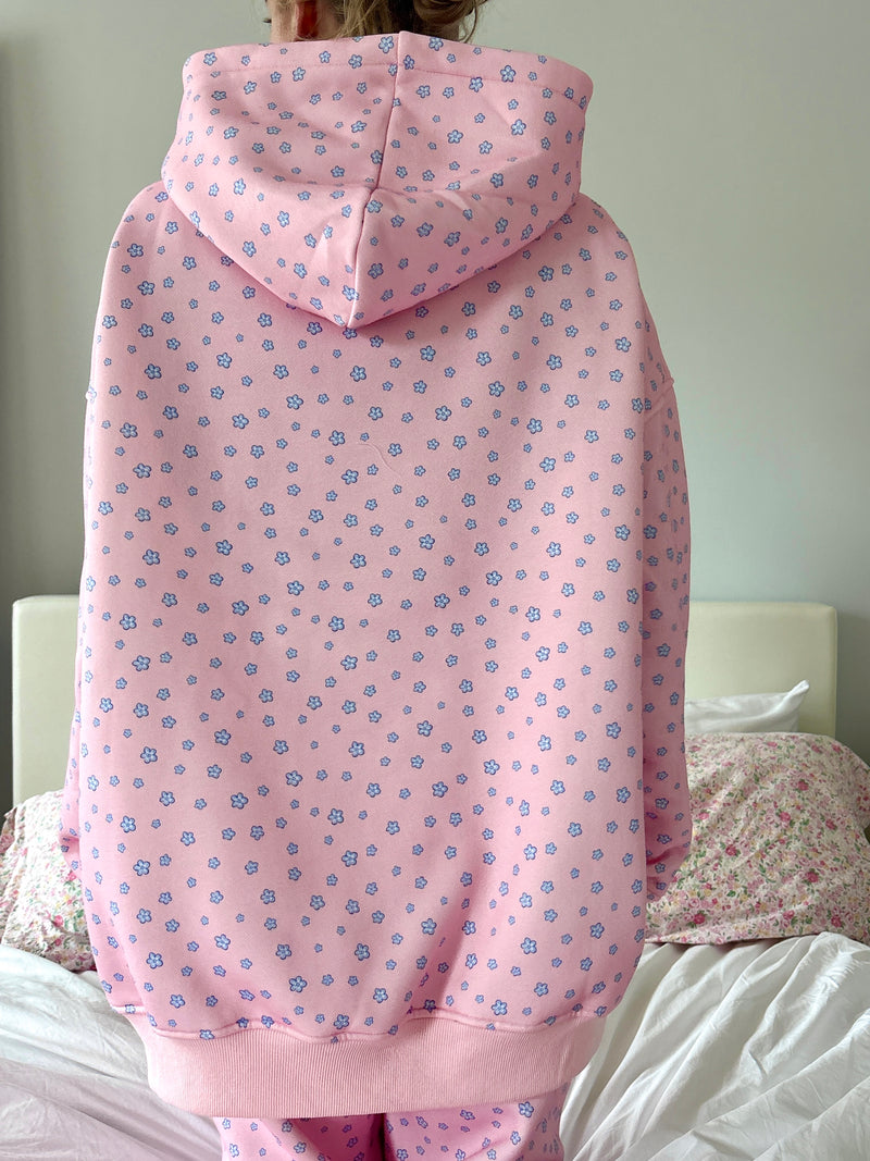 Light Pink Lilo Blue Floral Hoodie
