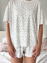 White Ditsy Blue Floral Short Sleeve Pajama Top