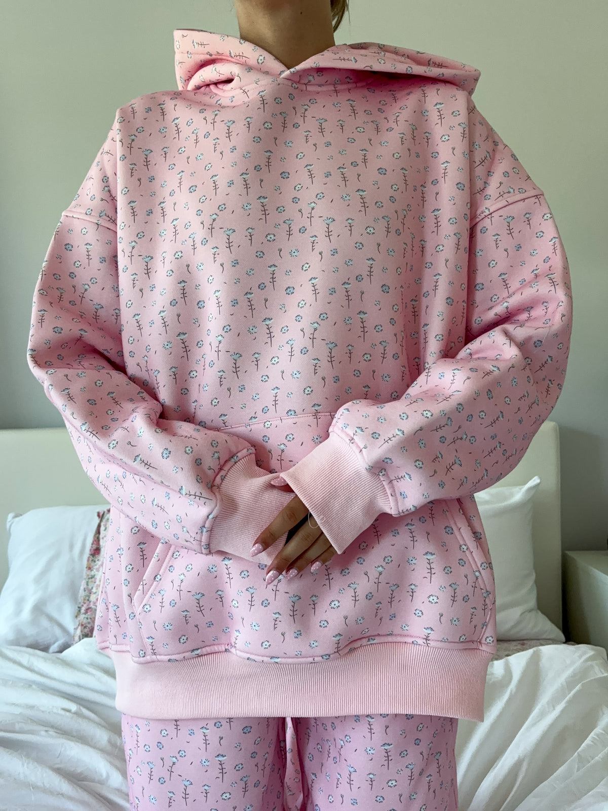 Light Pink Ditsy Blue Floral Hoodie