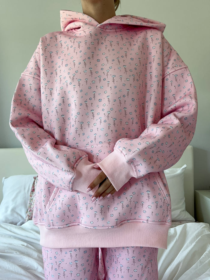 Light Pink Ditsy Blue Floral Hoodie