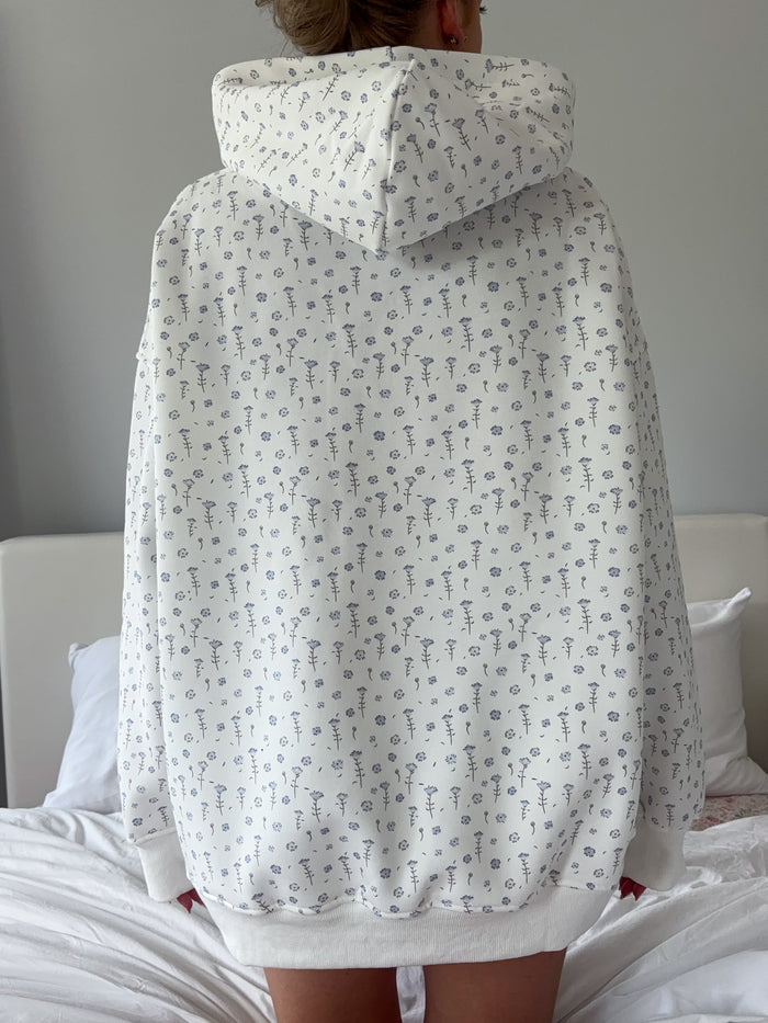 White Ditsy Blue Floral Hoodie