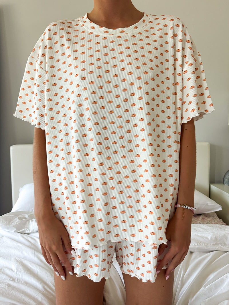 Pumpkin Fall Autumn Short Sleeve Pajama Top