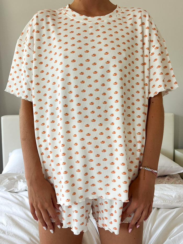 Pumpkin Fall Autumn Short Sleeve Pajama Top