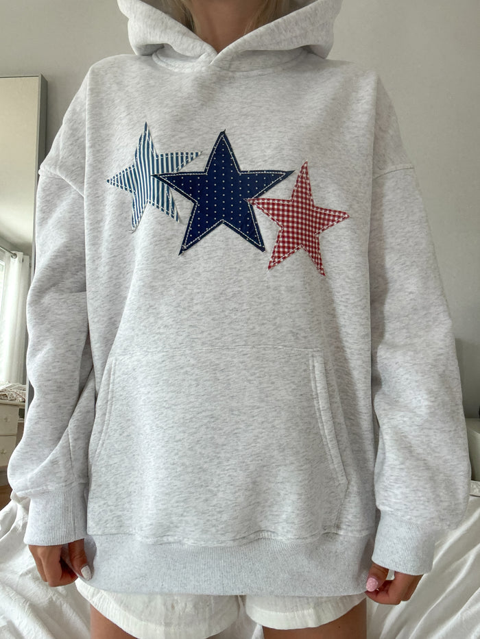 Pearl Grey 3 Star Embroider Hoodie