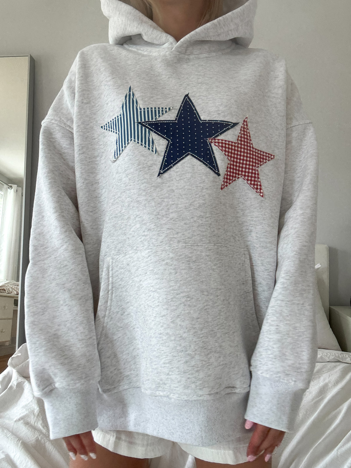Pearl Grey 3 Star Embroider Hoodie