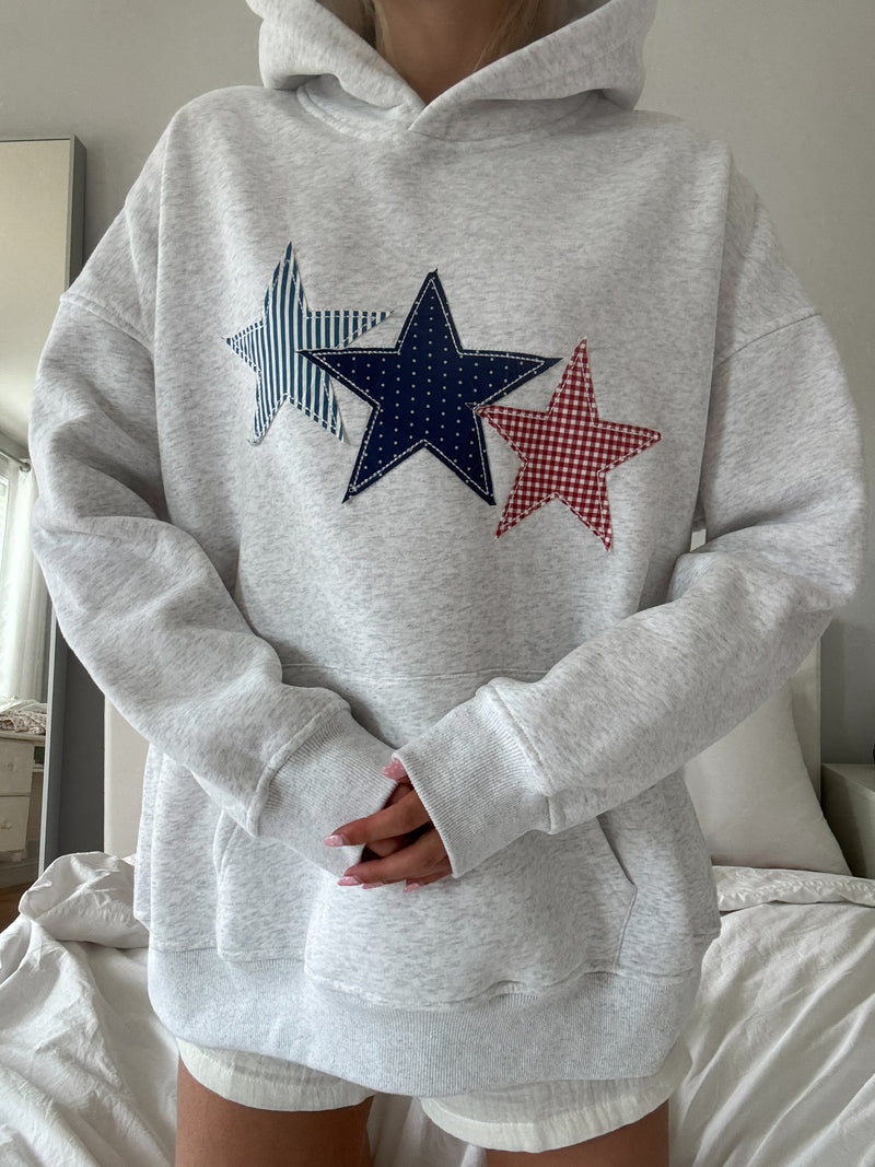 Pearl Grey 3 Star Embroider Hoodie