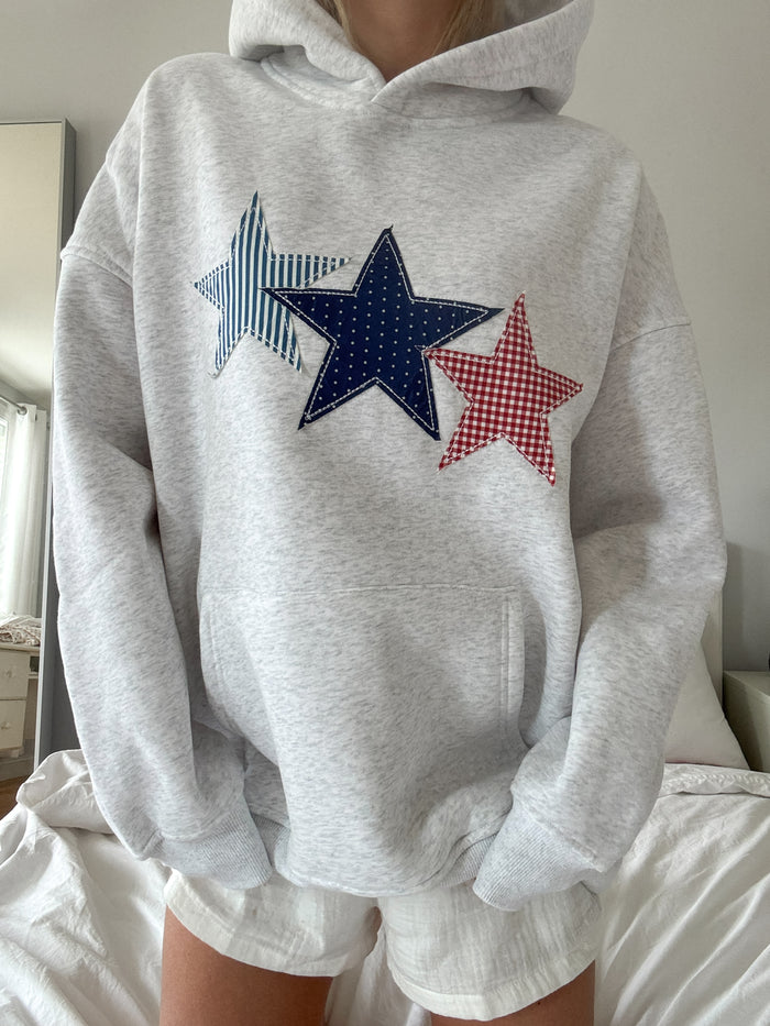 Pearl Grey 3 Star Embroider Hoodie