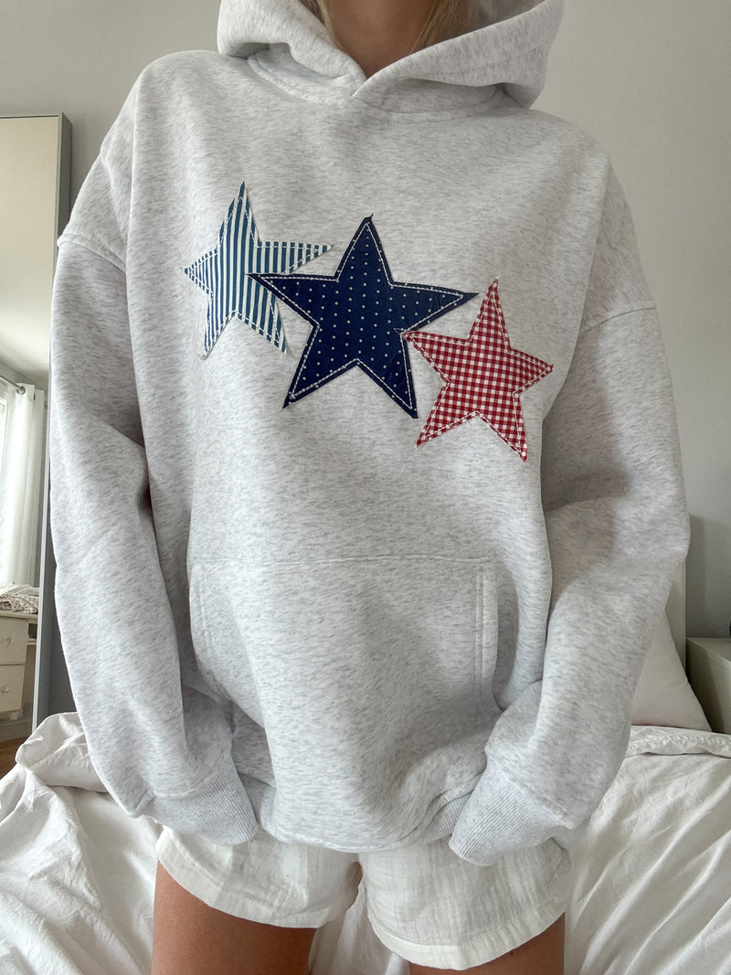 Pearl Grey 3 Star Embroider Hoodie
