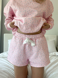 Light Pink Ditsy Blue Floral Sweat Shorts