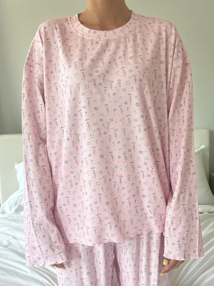 Light Pink Ditsy Floral Long Sleeve Pajama Top