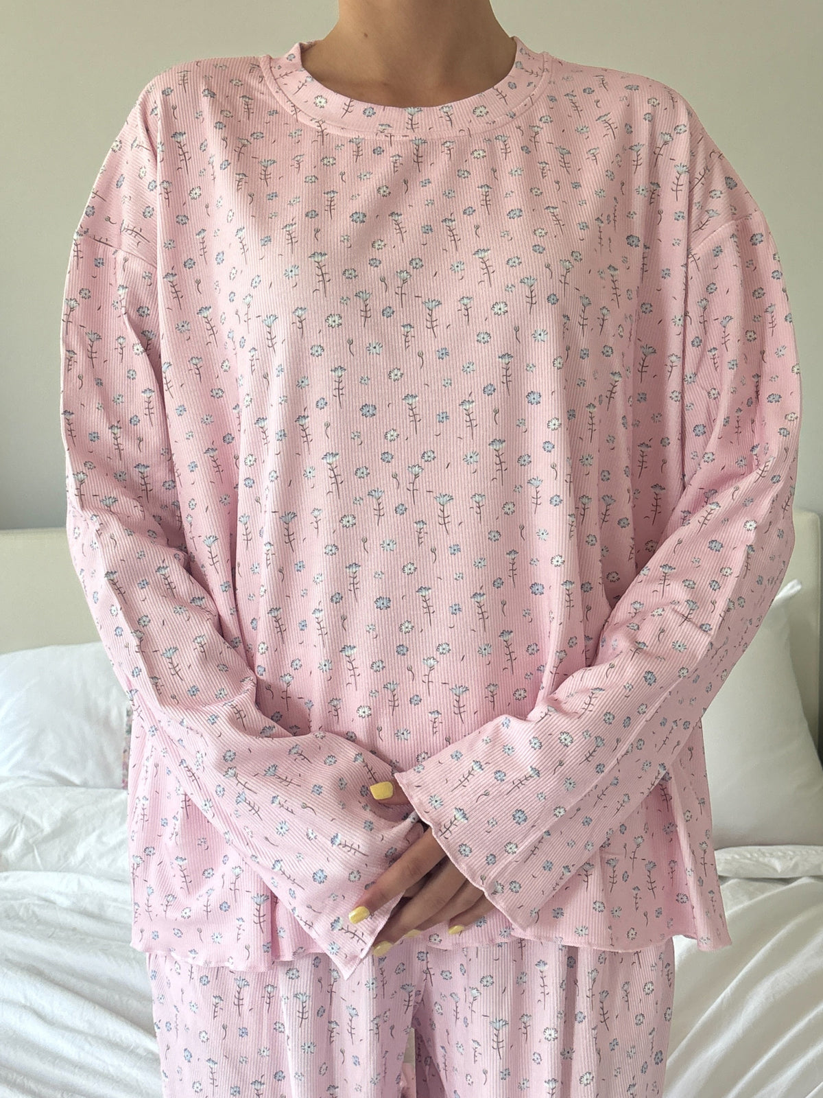 Light Pink Ditsy Floral Long Sleeve Pajama Top