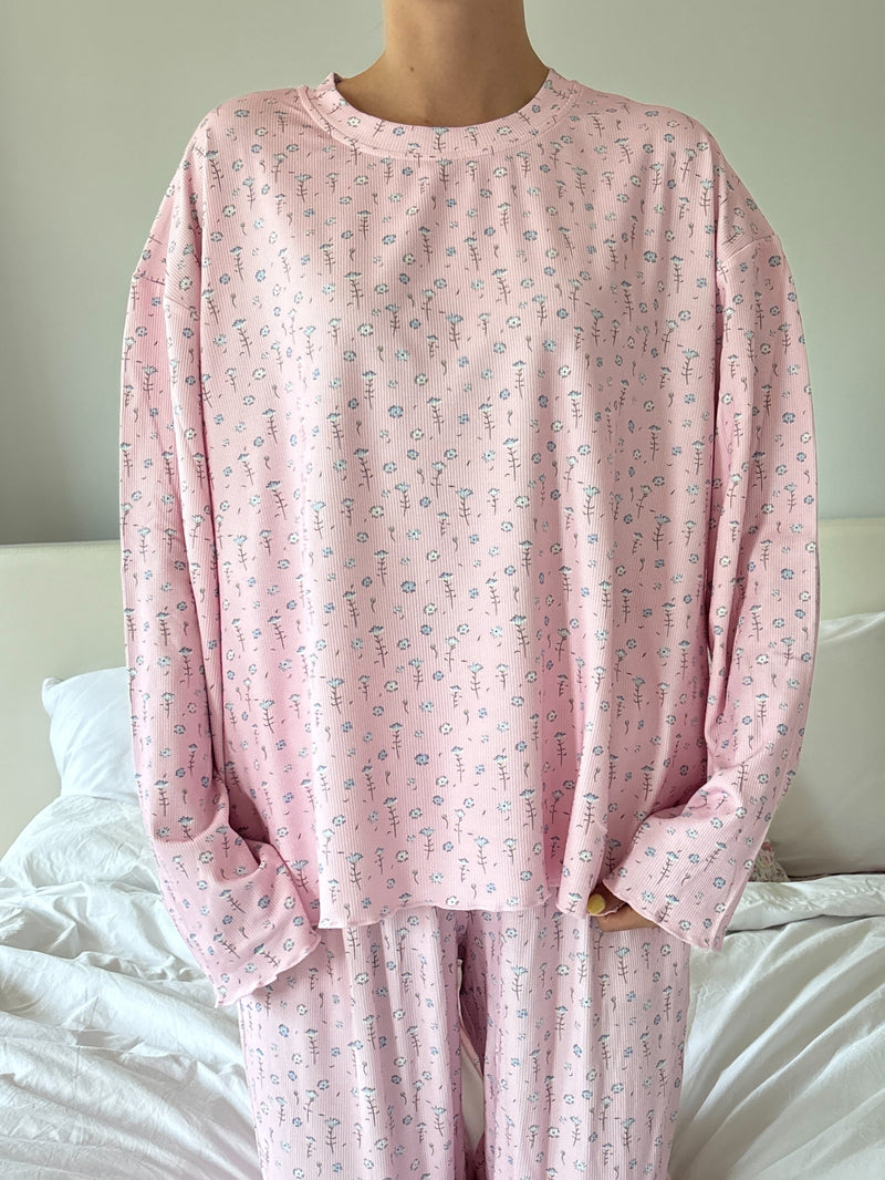 Light Pink Ditsy Floral Long Sleeve Pajama Top