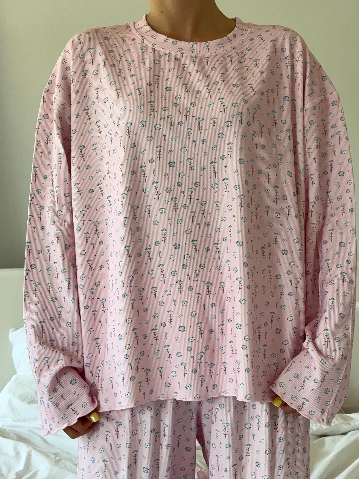 Light Pink Ditsy Floral Long Sleeve Pajama Top
