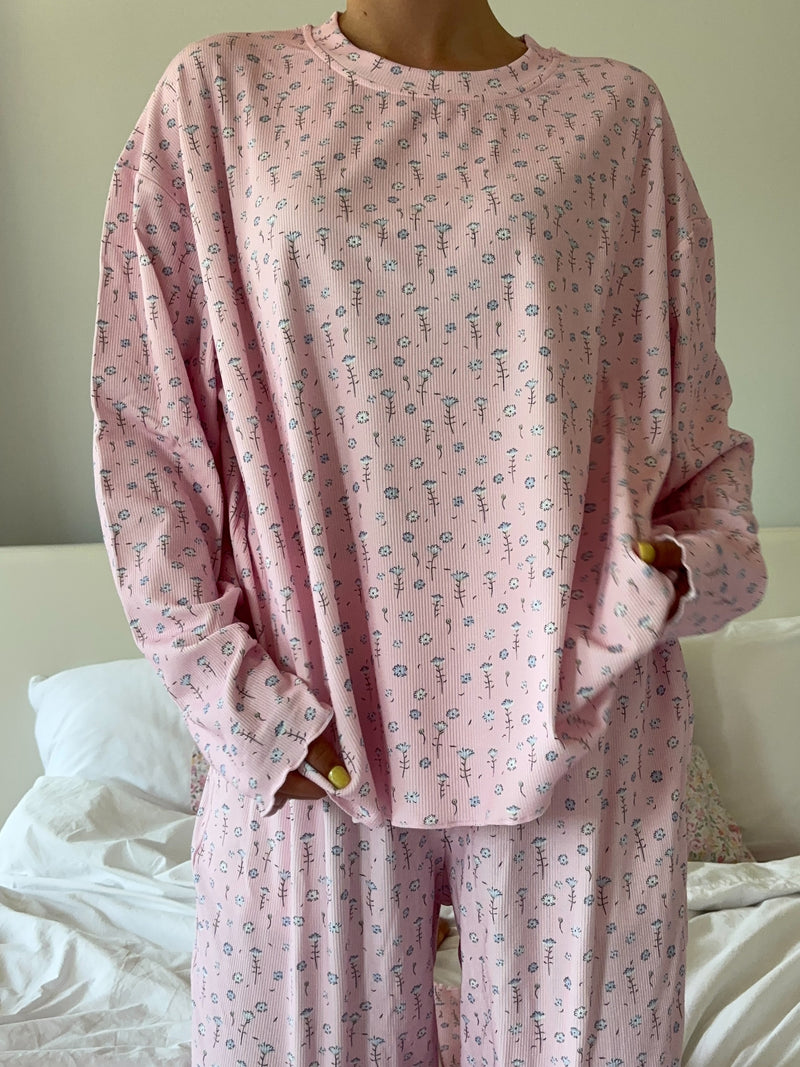 Light Pink Ditsy Floral Long Sleeve Pajama Top