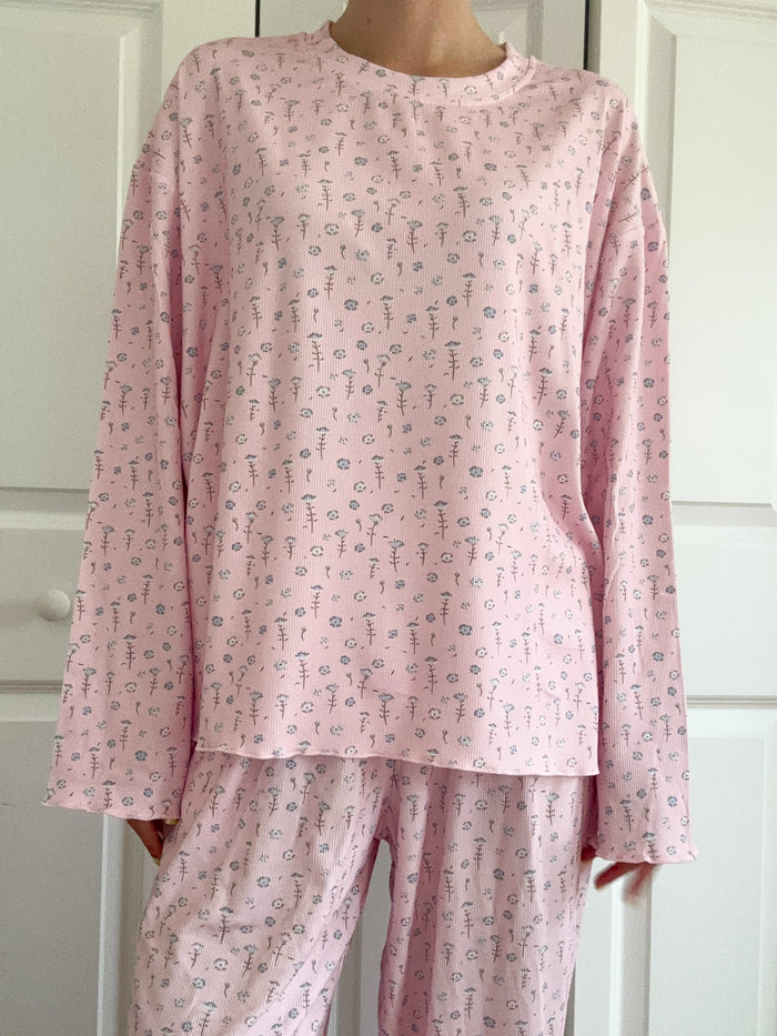 Light Pink Ditsy Floral Long Sleeve Pajama Top