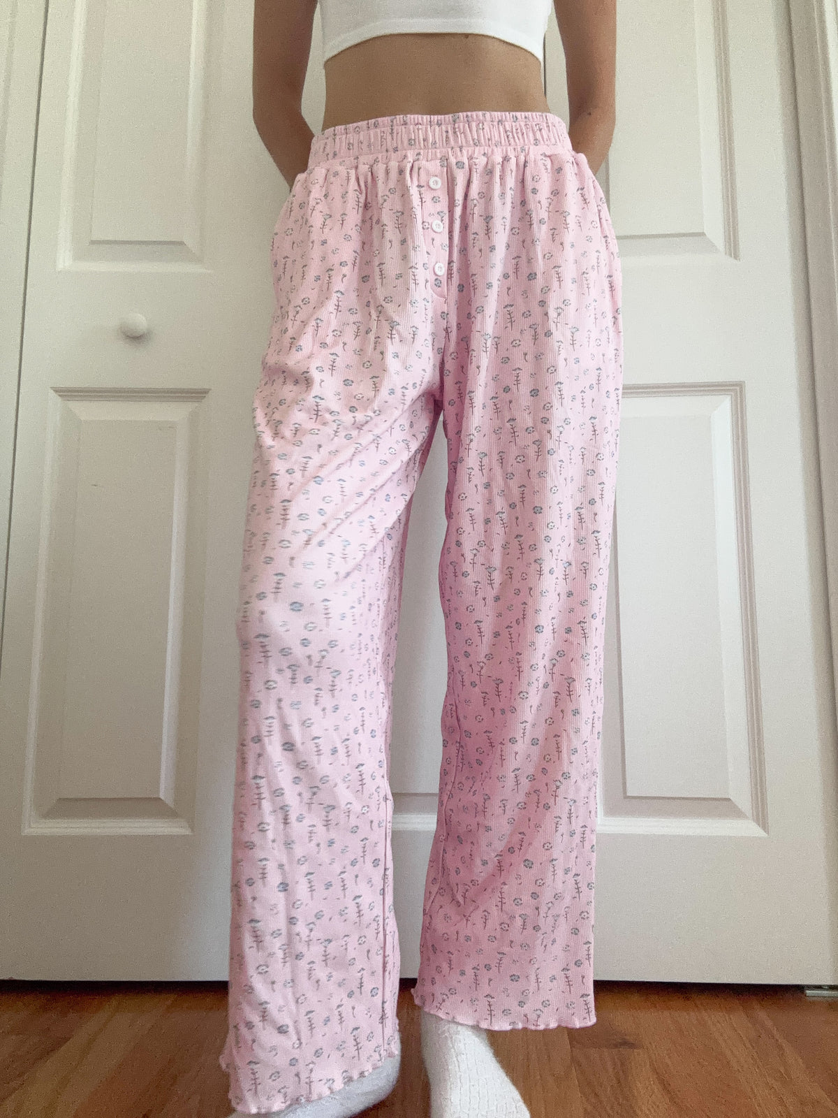 Light Pink Ditsy Blue Floral Pajama Pants