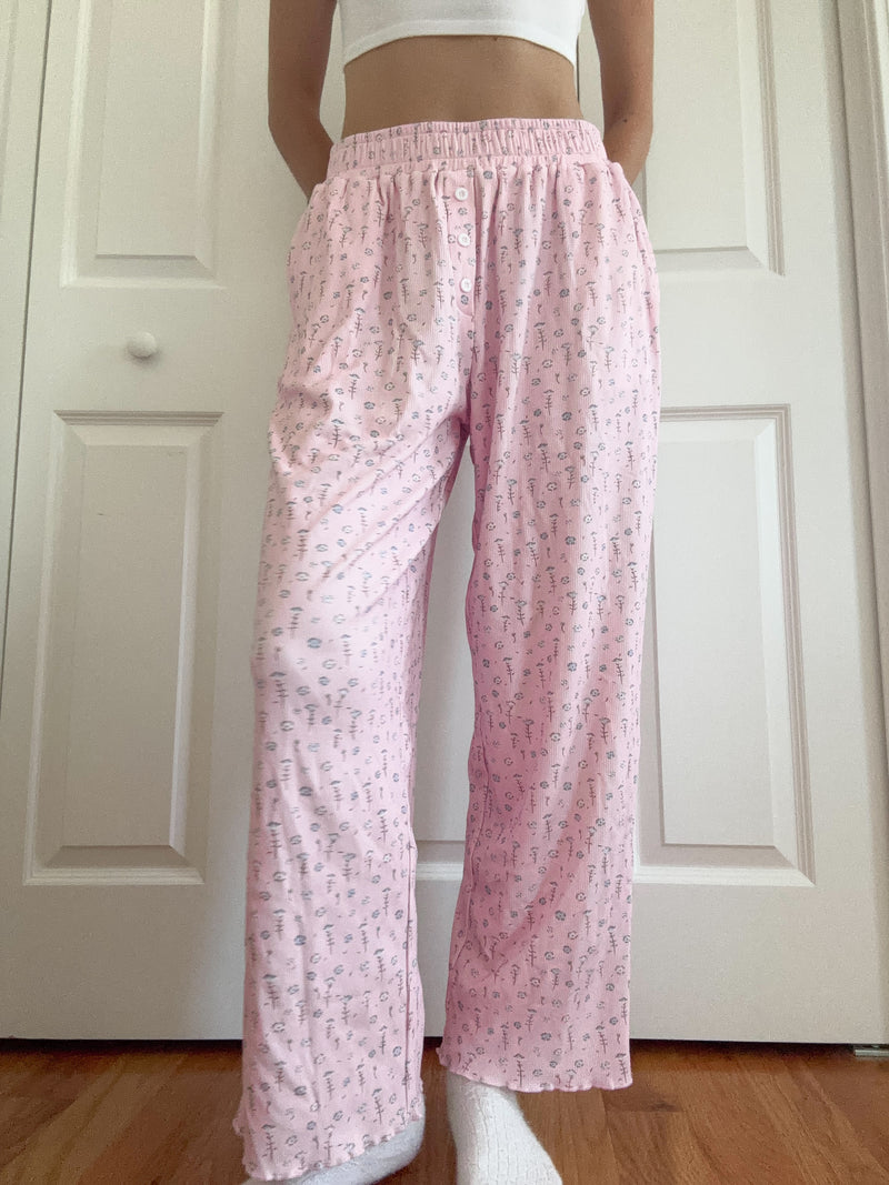 Light Pink Ditsy Blue Floral Pajama Pants
