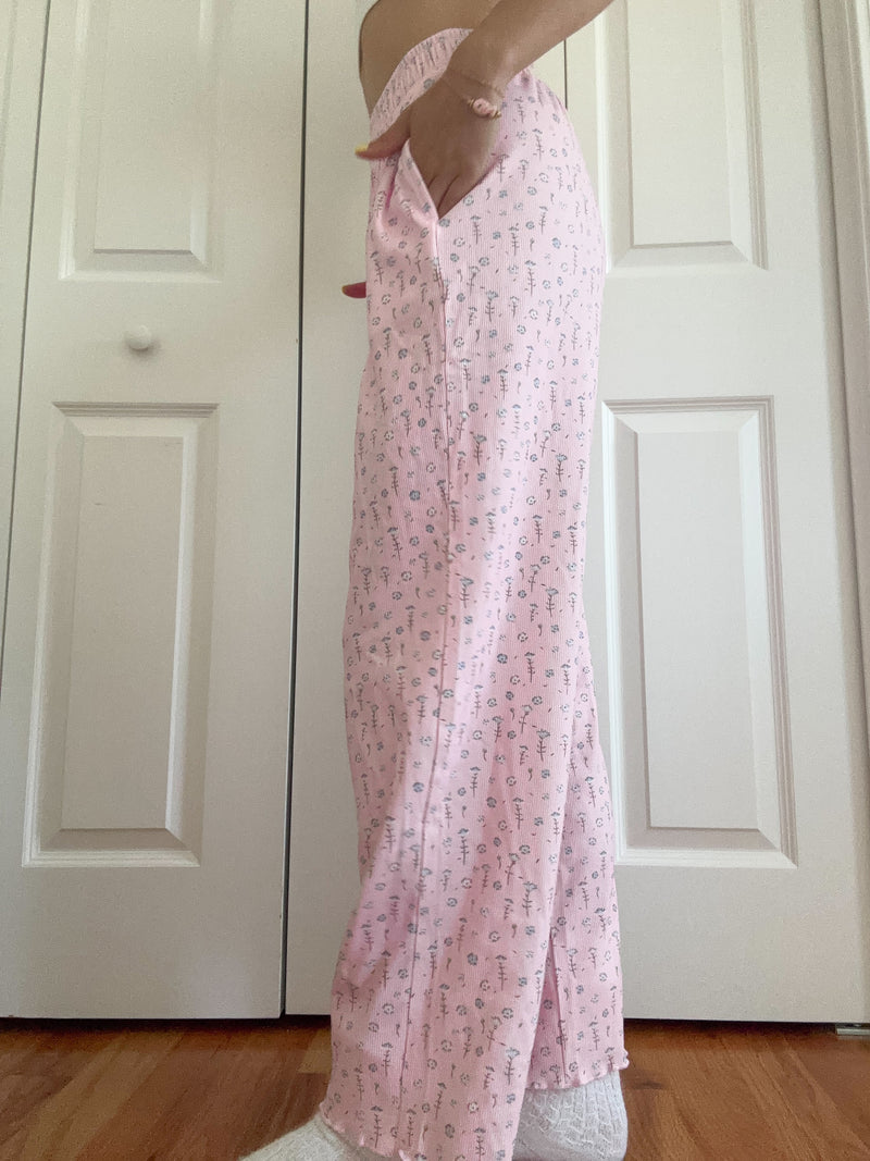 Light Pink Ditsy Blue Floral Pajama Pants