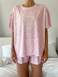 Light Pink Ditsy Blue Floral Short Sleeve Pajama Top