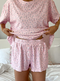Light Pink Ditsy Blue Floral Pajama Shorts