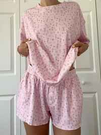 Light Pink Ditsy Blue Floral Pajama Shorts