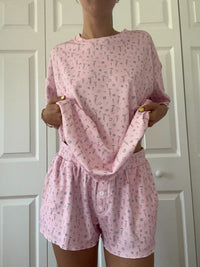 Light Pink Ditsy Blue Floral Pajama Shorts