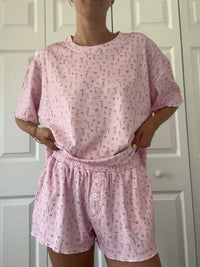 Light Pink Ditsy Blue Floral Pajama Shorts
