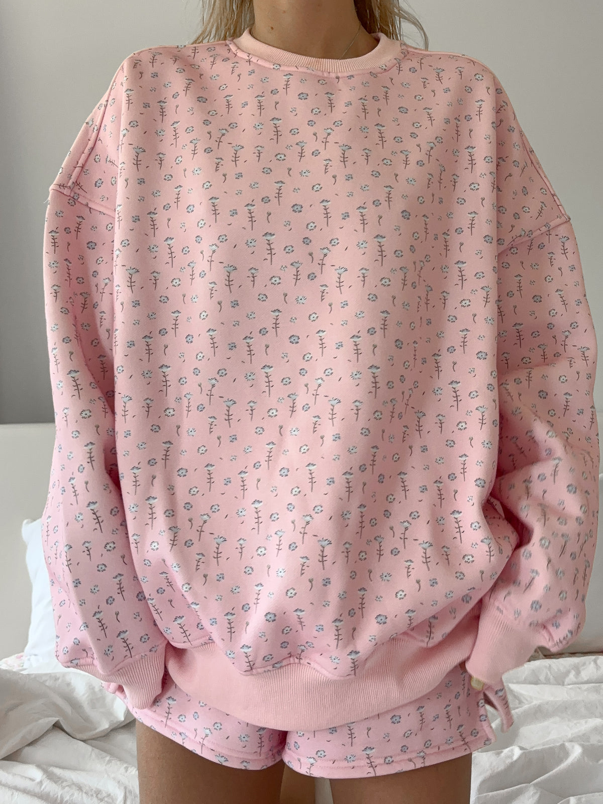 Light Pink Ditsy Blue Floral Sweatshirt