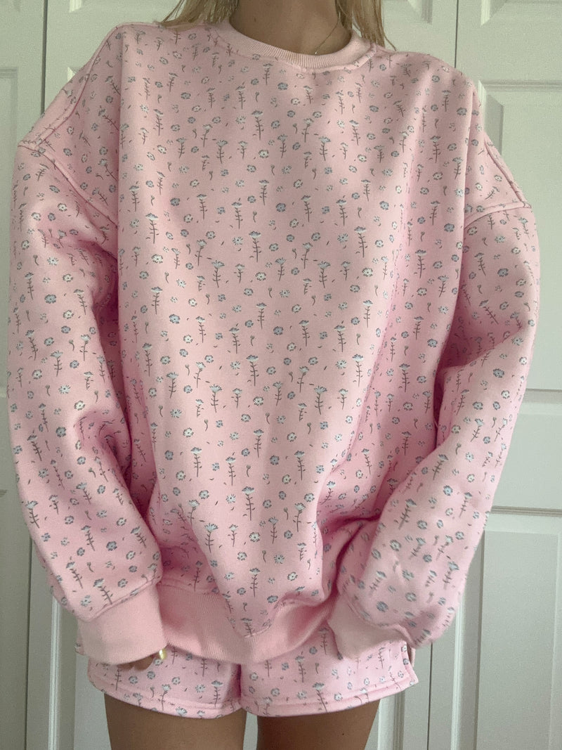 Light Pink Ditsy Blue Floral Sweatshirt