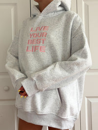 Pearl Grey Live Your Best Life Embroider Hoodie