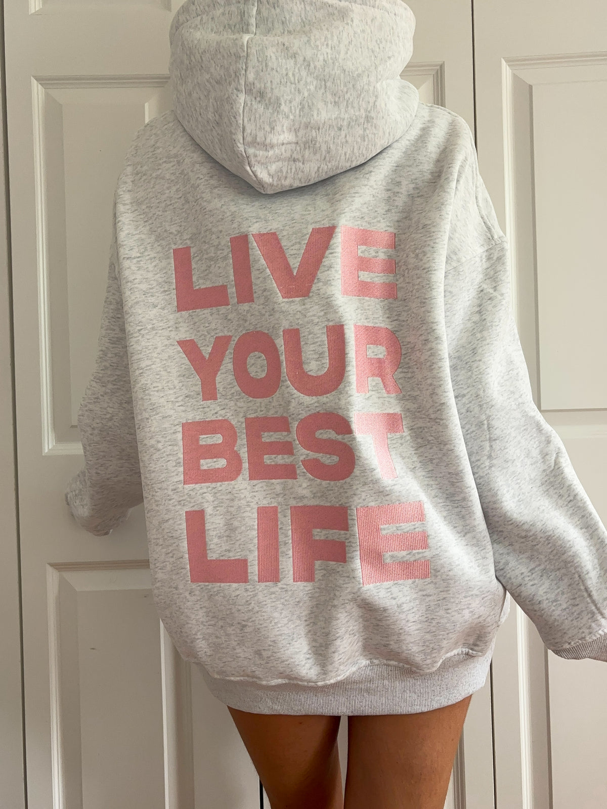 Pearl Grey Live Your Best Life Embroider Hoodie