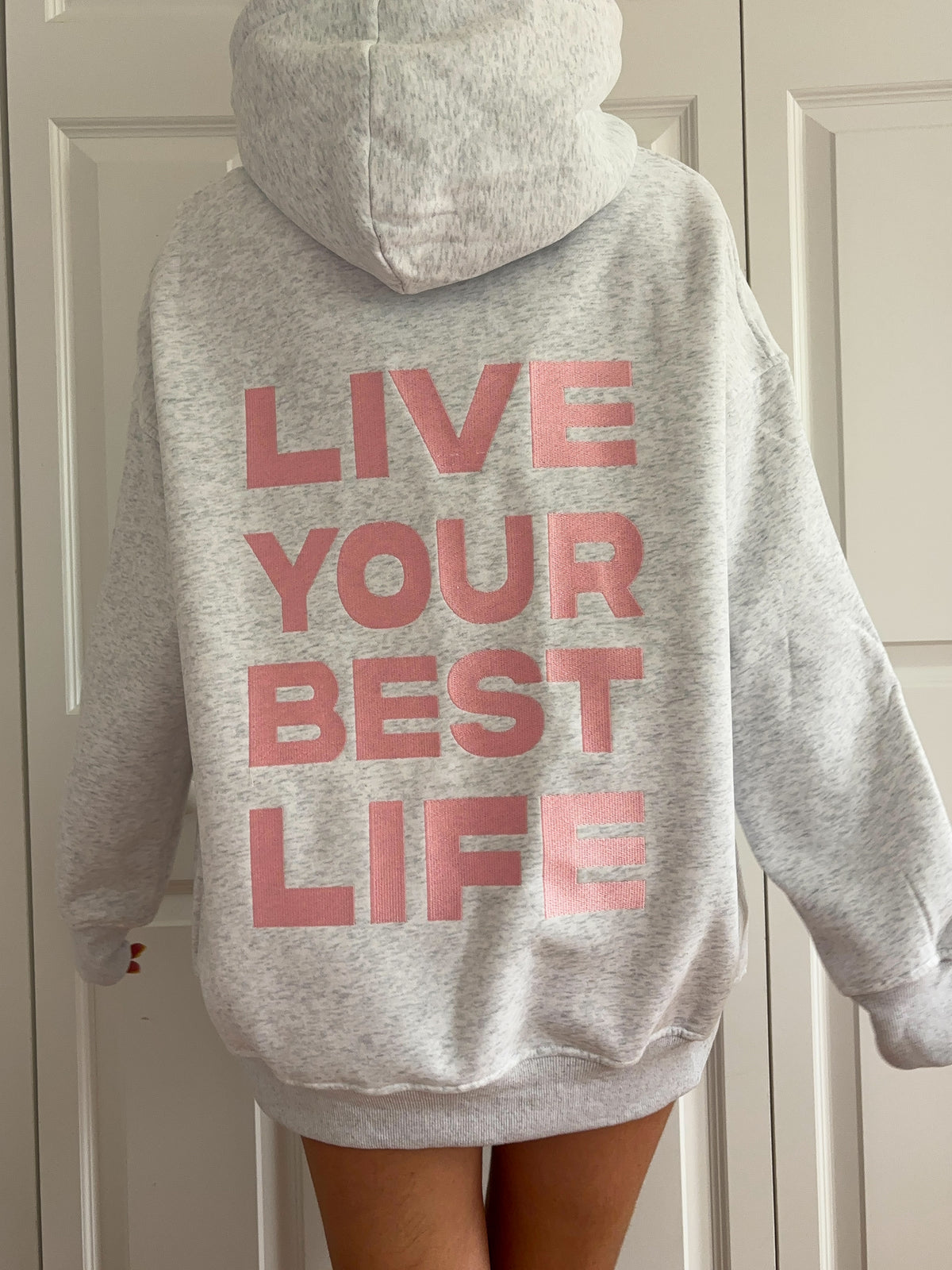 Pearl Grey Live Your Best Life Embroider Hoodie