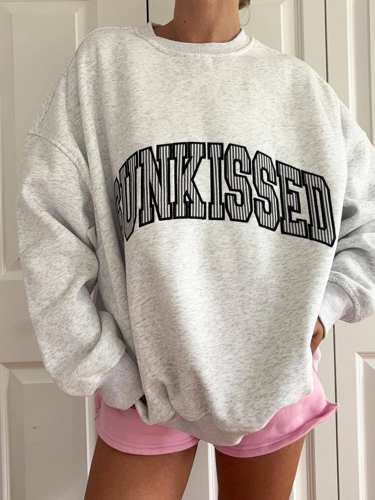 Pearl Grey Seersucker Striped Sunkissed Sweatshirt