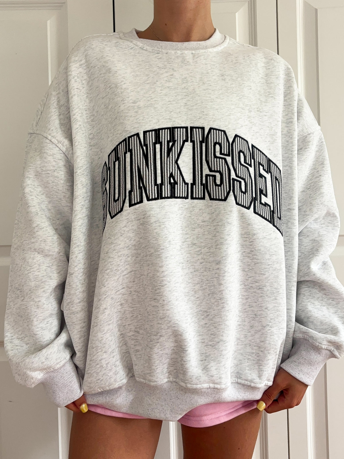 Pearl Grey Seersucker Striped Sunkissed Sweatshirt