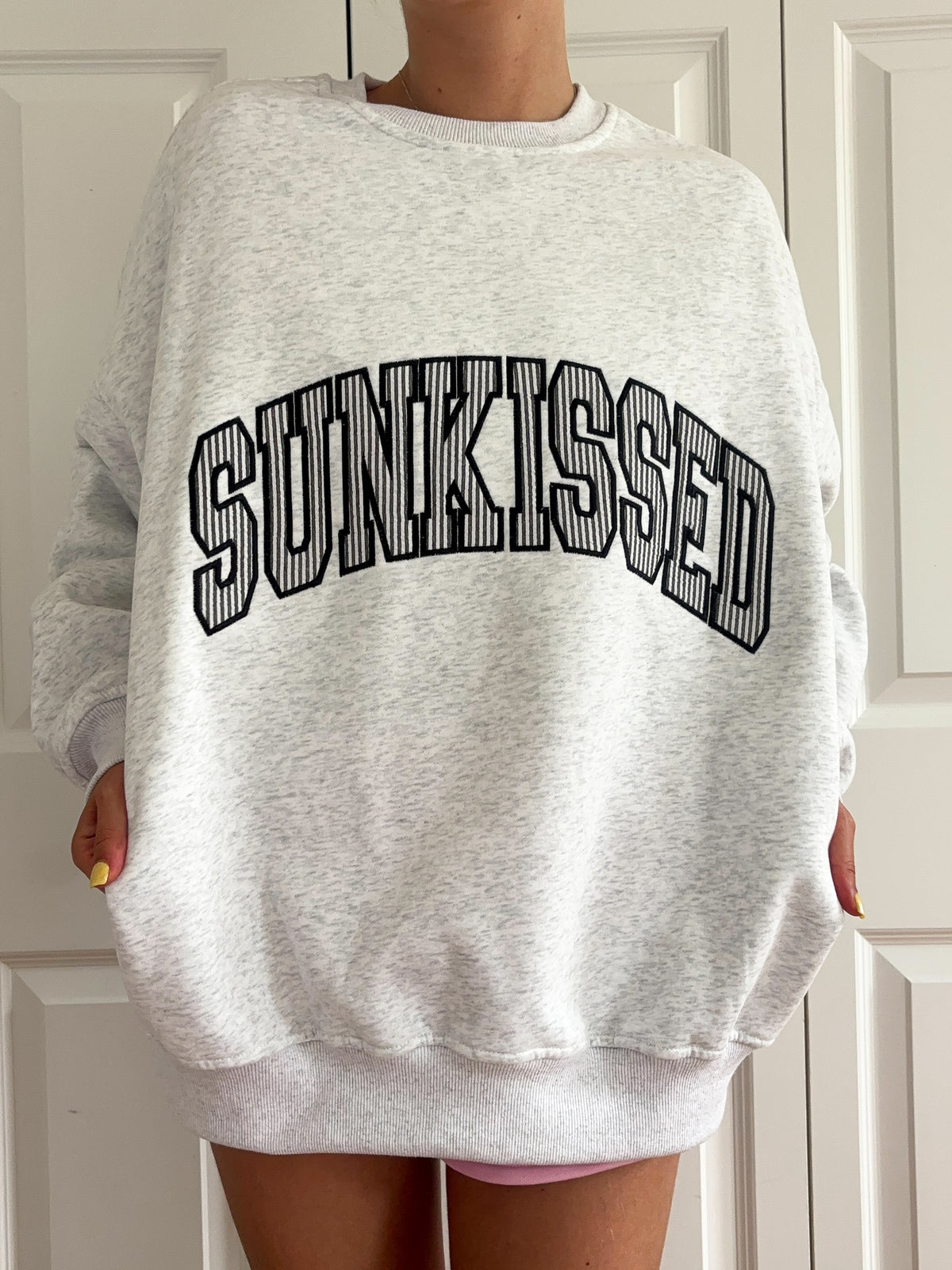 Pearl Grey Seersucker Striped Sunkissed Sweatshirt