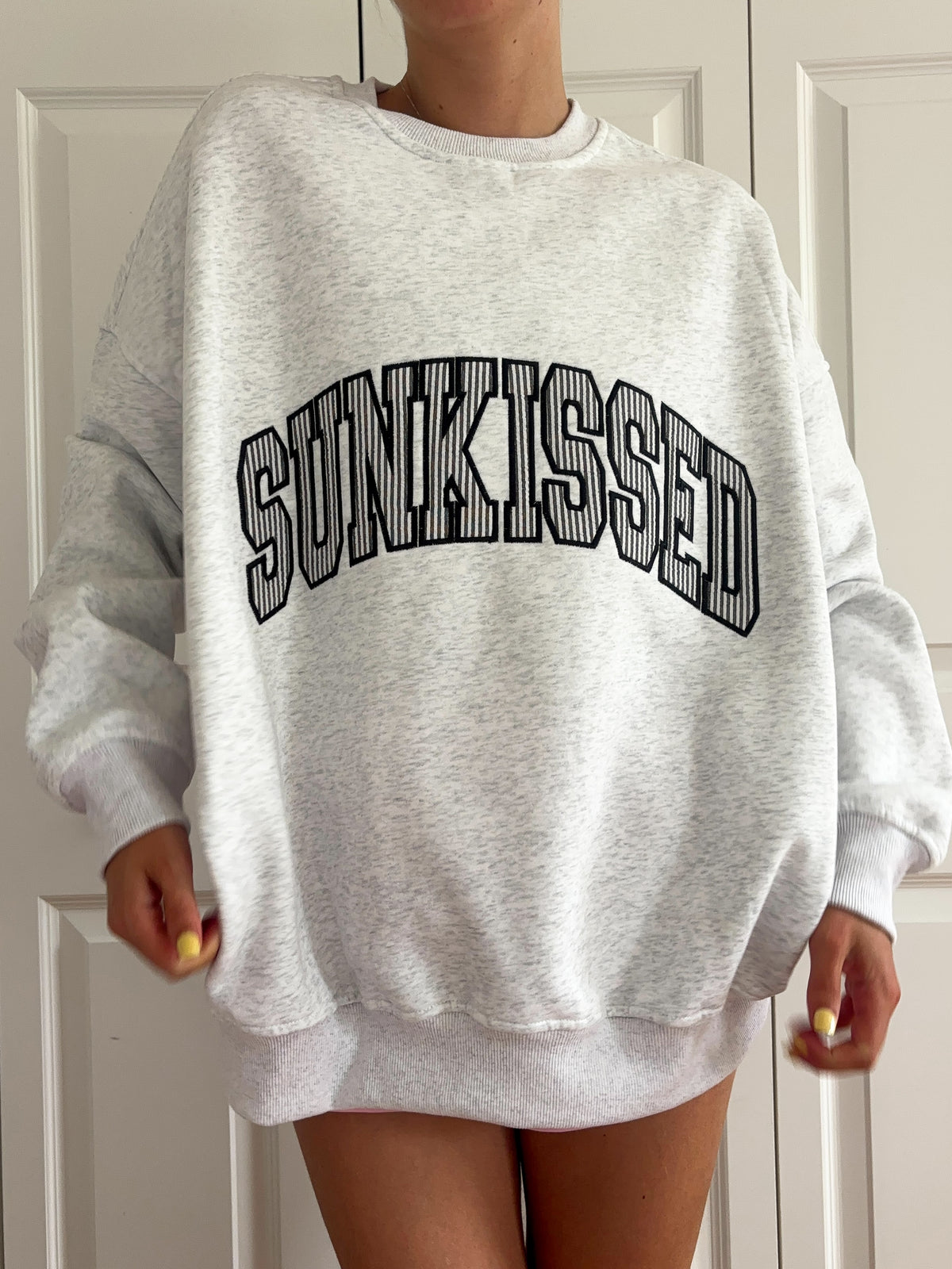 Pearl Grey Seersucker Striped Sunkissed Sweatshirt
