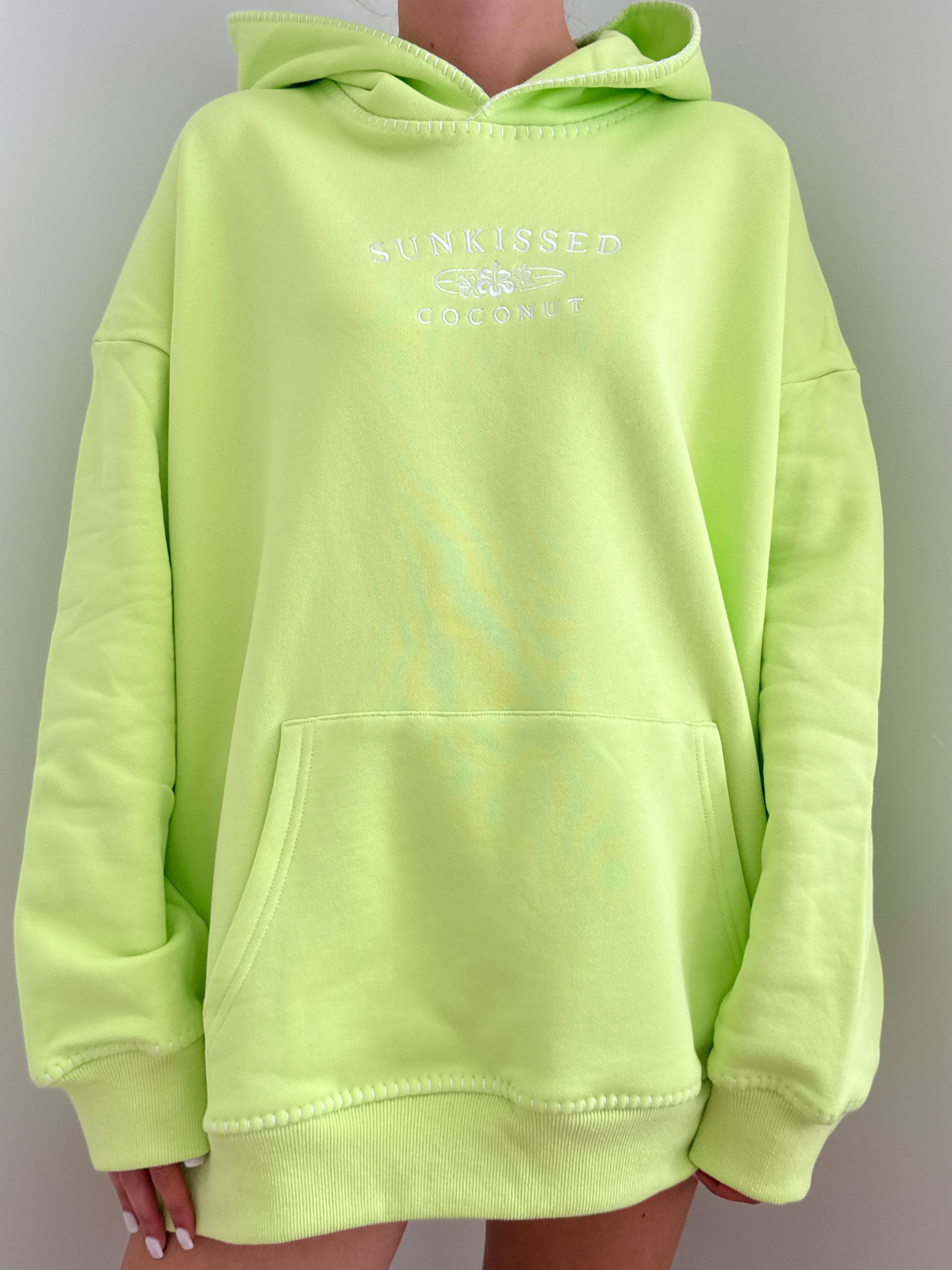 Light Lime Green Stitched Sunkissedcoconut Hoodie 100% Cotton