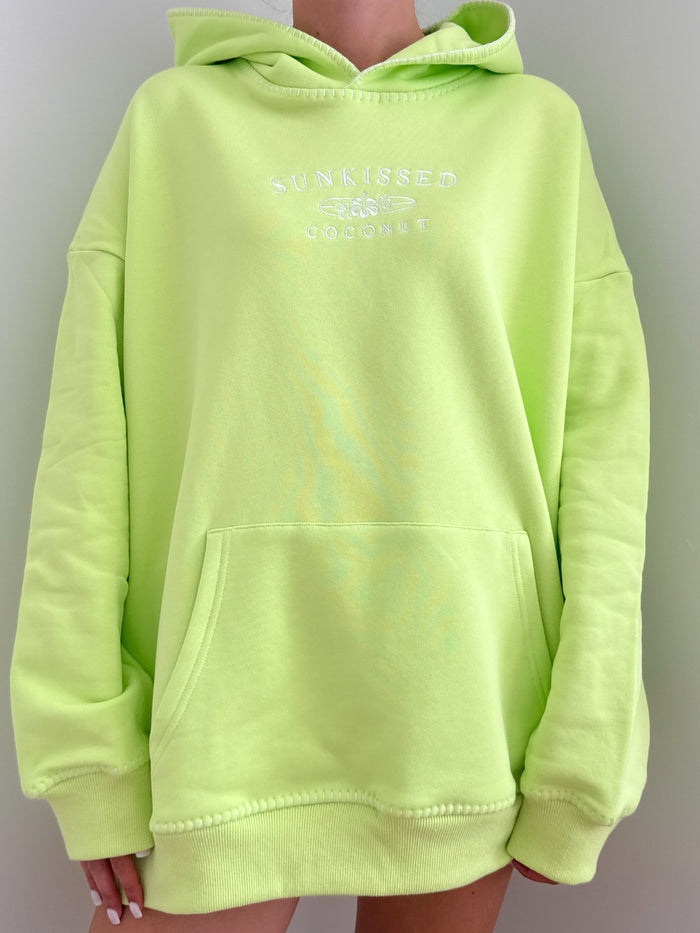 Light Lime Green Stitched Sunkissedcoconut Logo Hoodie 100% Cotton