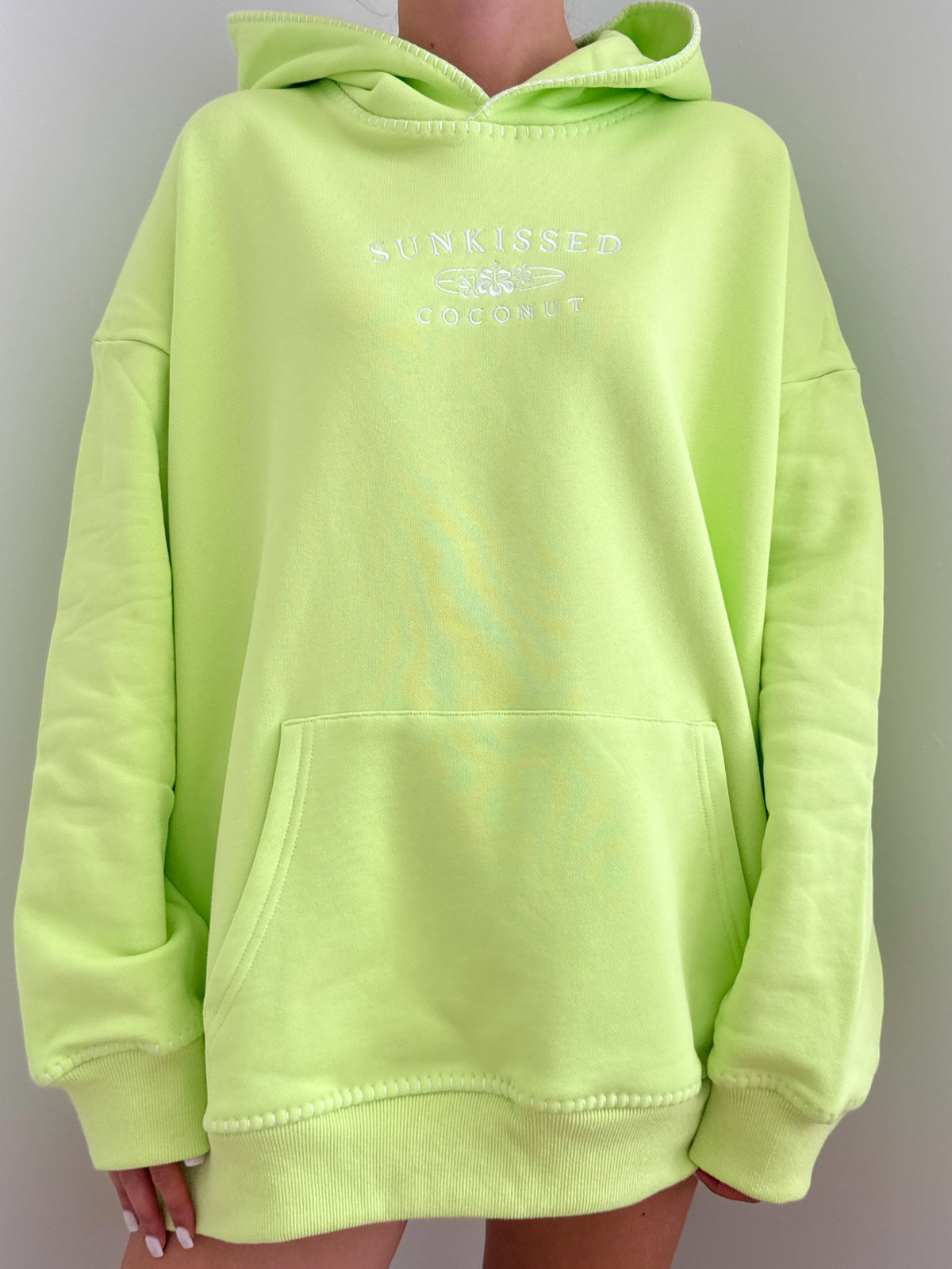 Stitched Sunkissedcoconut Embroidered Oversized Hoodie 100% Cotton