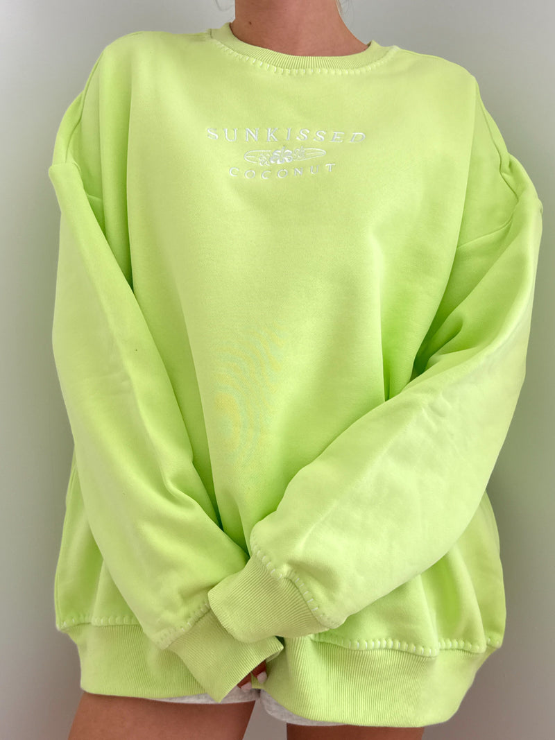 Light Lime Green Stitched Sunkissedcoconut Logo Sweatshirt 100% Cotton