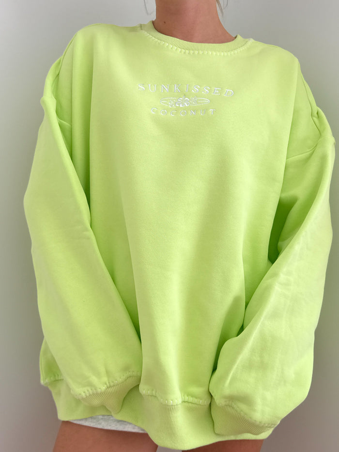Light Lime Green Stitched Sunkissedcoconut Logo Sweatshirt 100% Cotton
