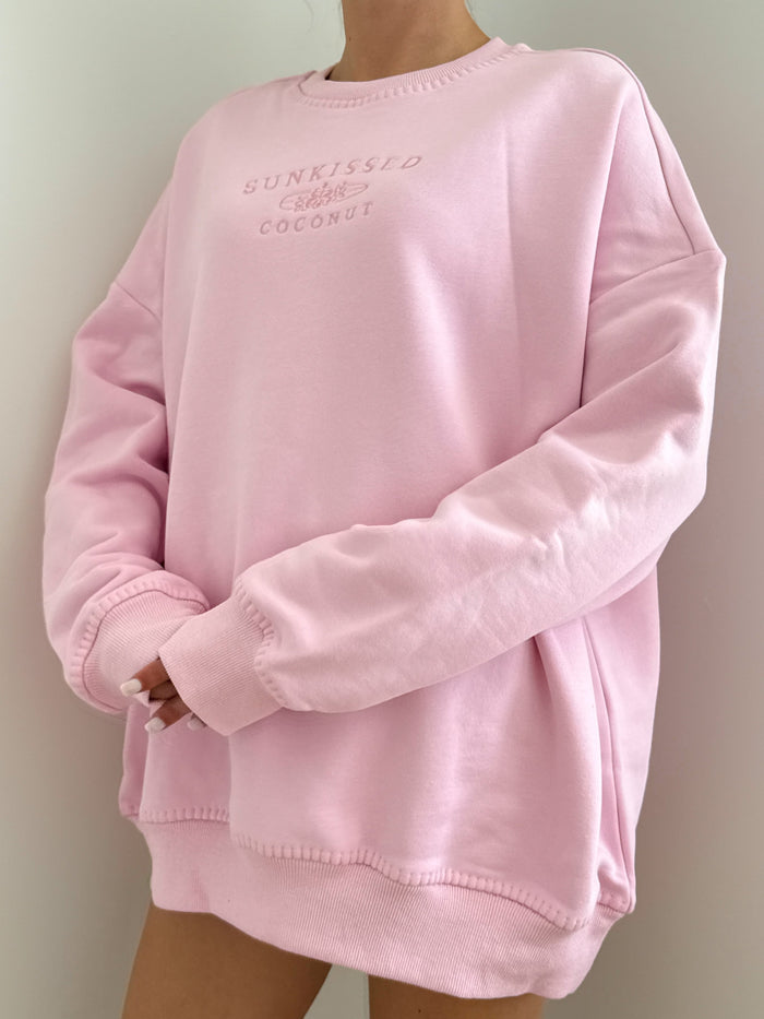 Light Pastel Magenta Stitched Sunkissedcoconut Logo Sweatshirt 100% Cotton
