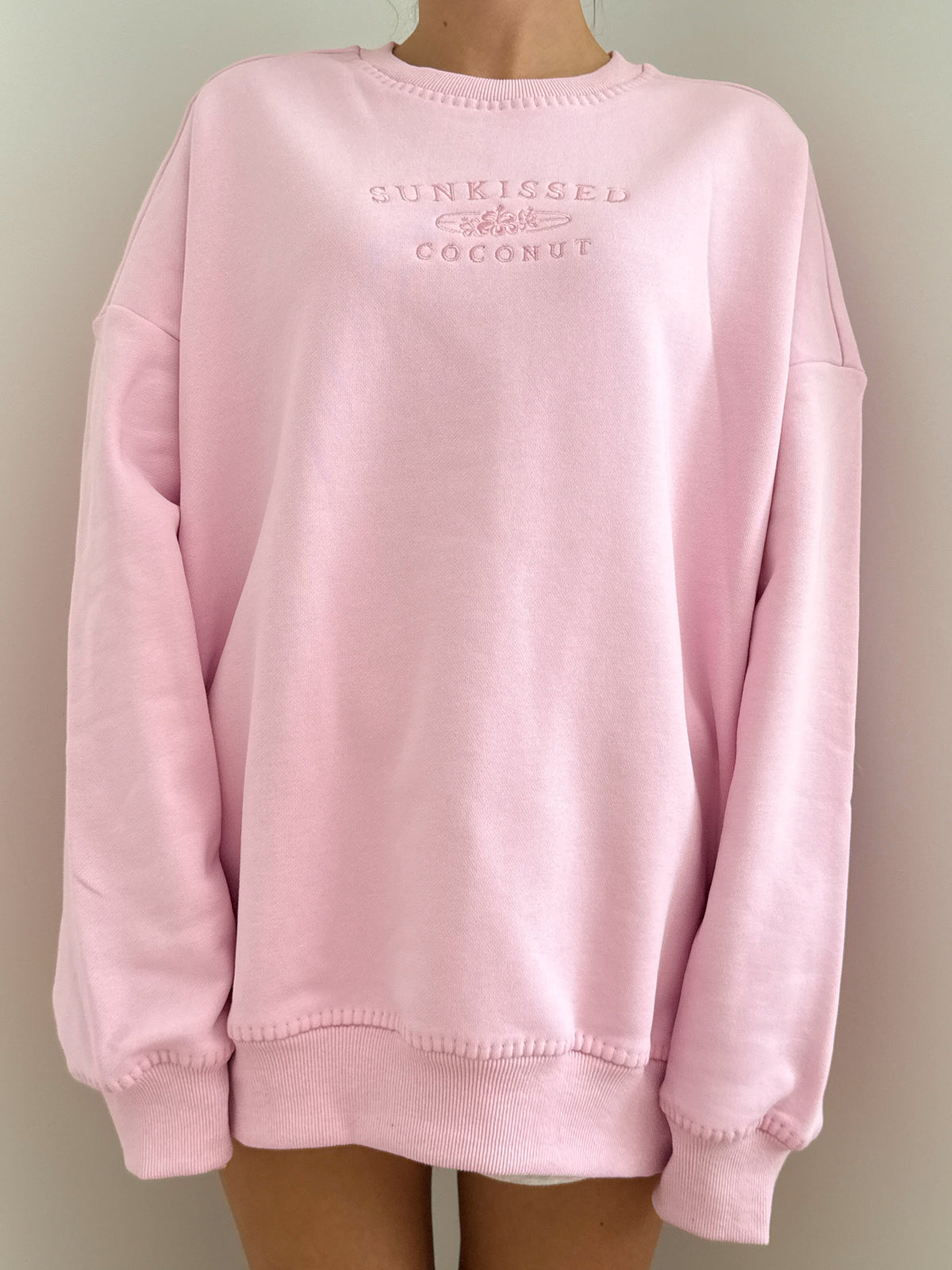 Stitched Sunkissedcoconut Embroidered Oversized Crewneck Sweatshirt 100% Cotton