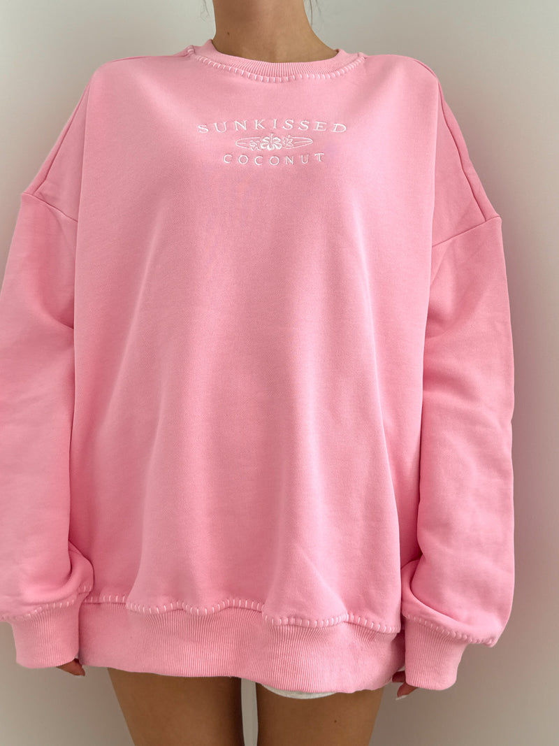 Cotton Candy Stitched Sunkissedcoconut Logo Sweatshirt 100% Cotton